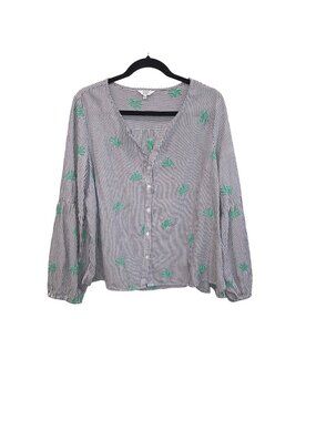 Crown & Ivy XL Striped  Button-Front Blouse XL Blue Green 3557